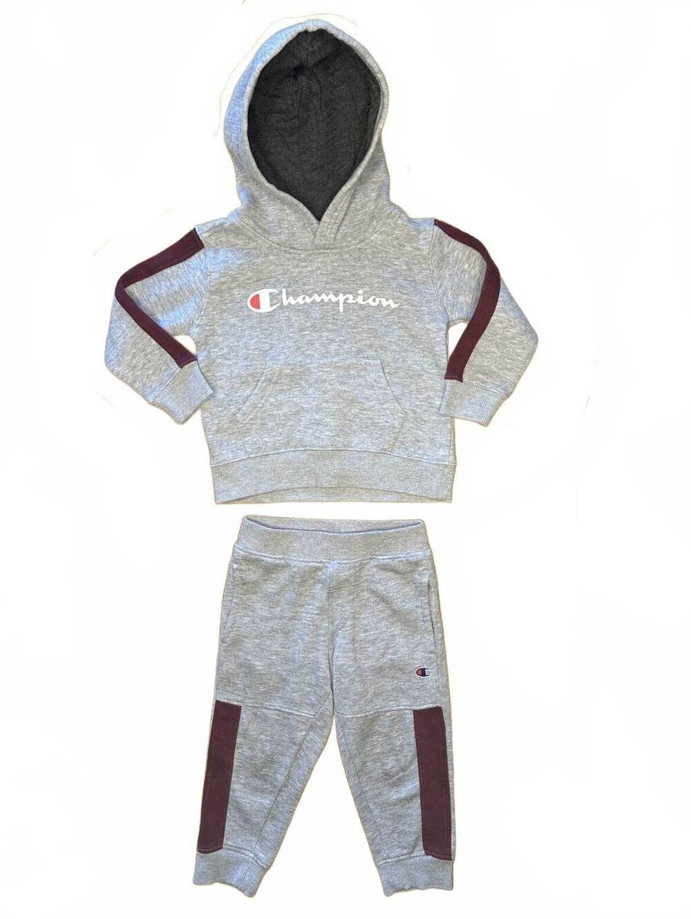 Champion Gray Burgundy Hoodie Jogger Set 2T